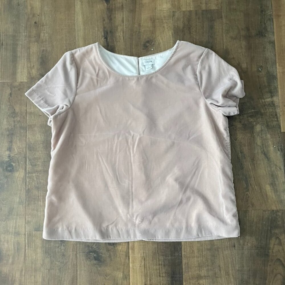 J.Crew L Blush Pink Velvet Short Sleeve Top Crew‎ Neck Velour Blouse